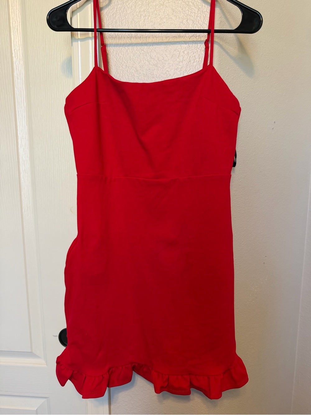 Lulu's Red Spaghetti-Strap Ruffle-Hem Mini Dress
